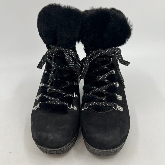 J. Crew Black Cozy Lace Up Suede Wedge Boots | Size 8 - Picture 6 of 10